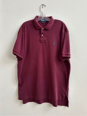 Polo by Ralph Lauren Men's Large Maroon Short-Sleeve Polo with Green Logo